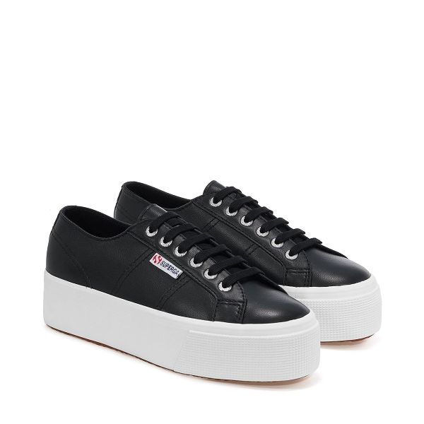 Superga 2790 Nappa Black Platform Sneakers - Women's Sneakers USA | US7853235